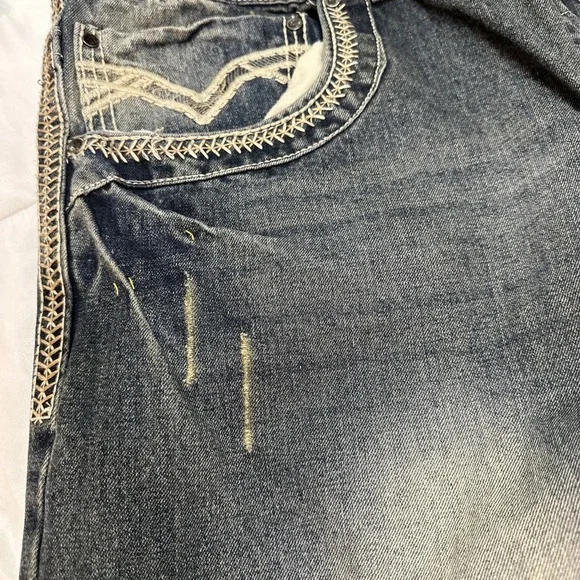 Y2K S2 Mens Wear Patch Embroidery Baggy Jeans  Hip Hop Vintage Blue Jeans 50x31 - Picture 14 of 14